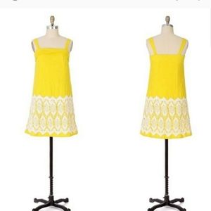 EUC Anthropologie - yellow jacquard and white lace dress 🍋 Sz 12
